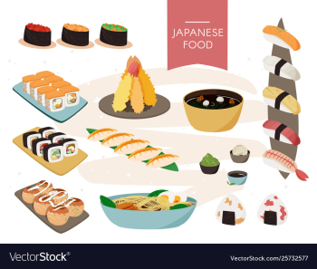 japanese food collection realistic set