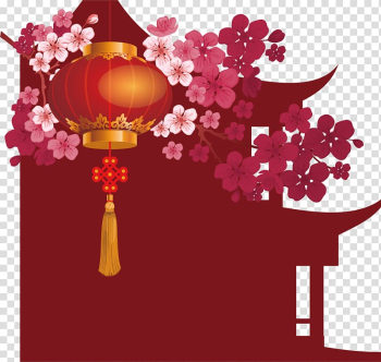 Japanese lantern illustration, Chinese New Year Lantern Festival Christmas Rooster, Small red Chinese New Year material transparent background PNG clipart