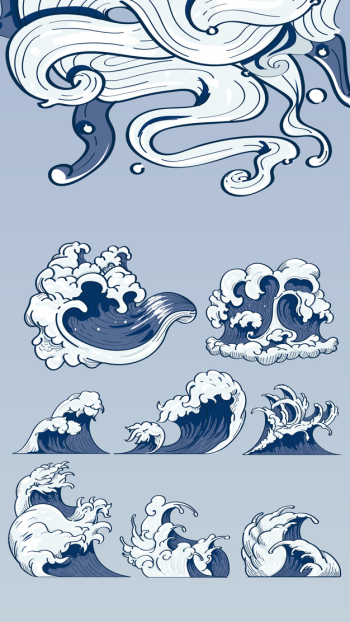 Japanese wave doodles Free Vector Japanese wave doodles Free Vector