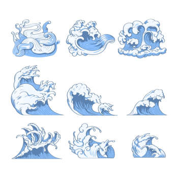 Japanese wave doodles Free Vector Japanese wave doodles Free Vector