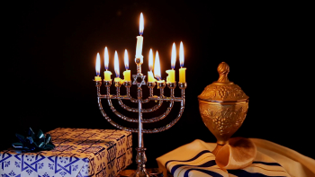 jewish holiday Hanukkah with menorah over wooden table Hanukkah ...