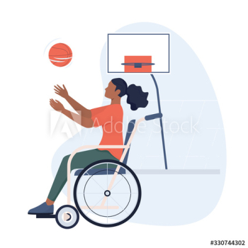 Joyful disabled woman in wheelchair playing basketball Joyful disabled woman in wheelchair playing basketball