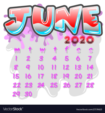 June 2020 month calendar vector image June 2020 month calendar vector image