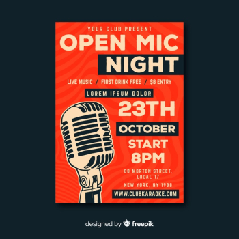 Karaoke poster template hand drawn microphone Free Vector