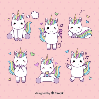 Kawaii style unicorn character collection Free Vector Kawaii style unicorn character collection Free Vector