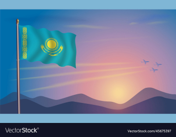 kazakhstan flag in the morning sun kazakhstan flag in the morning sun