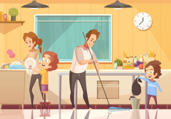Kids helping cleaning cartoon poster Free Vector Kids helping cleaning cartoon poster Free Vector
