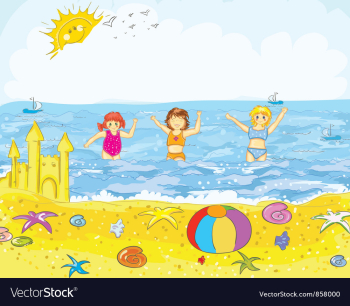 Kids playing on the beach vector image Kids playing on the beach vector image