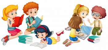 Kids reading books and working on computer Free Vector Kids reading books and working on computer Free Vector