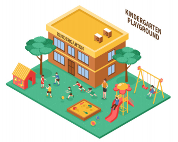 Kindergarten isometric composition Free Vector Kindergarten isometric composition Free Vector