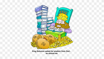 King Solomon With A Pile Of Money And A Stack Of Books - King With Money Cartoon