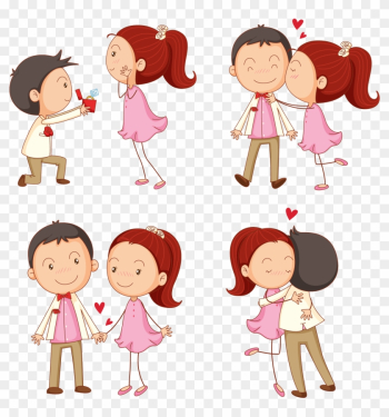 Kiss Cartoon Boy Illustration - Cartoon Boy Girl Hugging