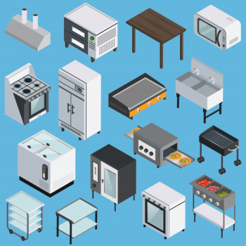 Kitchen equipment isometric icons set Free Vector Kitchen equipment isometric icons set Free Vector