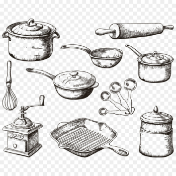 Kitchen utensil Cuisine Frying pan Cooking - Vector Hand-painted kitchen tools 