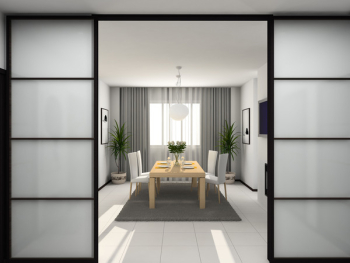 Kitchen with the modern furniture. 3D render
