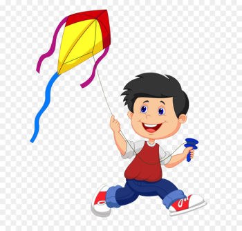 Kite Cartoon Illustration - Small people flying kite material free to pull 