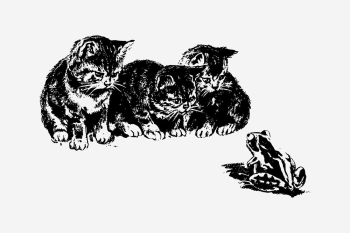 Kittens watching frog drawing, vintage | Free Photo - rawpixel Kittens watching frog drawing, vintage | Free Photo - rawpixel
