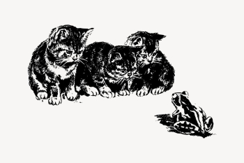 Kittens watching frog sticker, vintage | Free Vector - rawpixel Kittens watching frog sticker, vintage | Free Vector - rawpixel