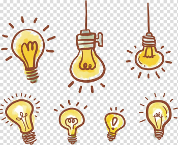 Lamp Cartoon Illustration, hand-drawn cartoon light bulb transparent background PNG clipart