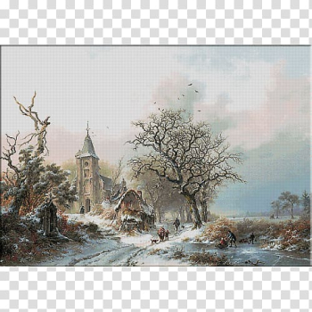 Landscape painting Winter Landscape with Skaters Watercolor painting Oil painting, painting transparent background PNG clipart