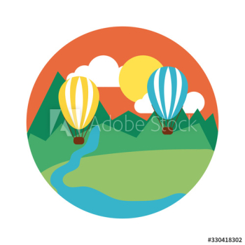 landscape scene with balloon air hot flat style icon landscape scene with balloon air hot flat style icon