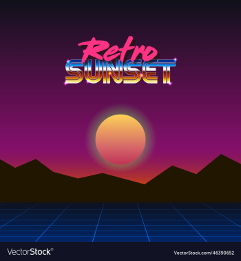 landscape under evening sun and text retro sunset