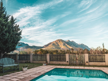 Landscape View Of Pool On Backyard Landscape View Of Pool On Backyard