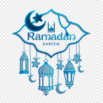 Lantern decoration of Quran, Ramadan Kareem, blue, stars, text png