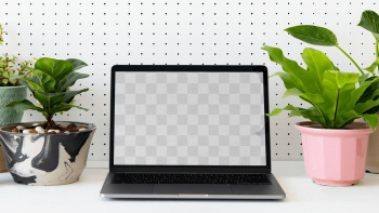 Laptop png screen mockup on plant parent… | Free stock illustration | High Resolution graphic