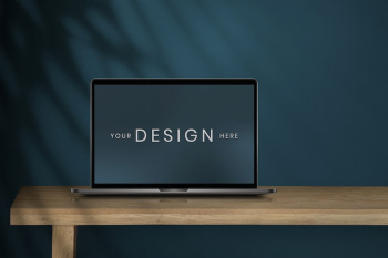 Laptop screen mockup on a wooden | Free PSD Mockup - rawpixel