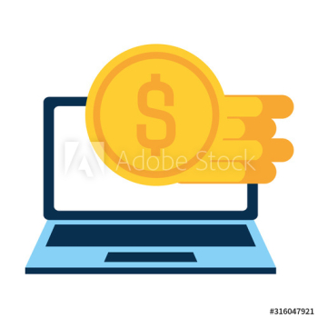 laptop screen with dollar coins icons laptop screen with dollar coins icons