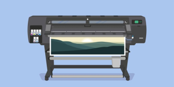 Large format full color latex printer plotter flat vector illustration