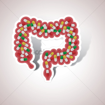 Large intestine filled with pills Large intestine filled with pills