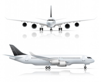 Large passenger jet airliner front and side airplane view Free Vector
