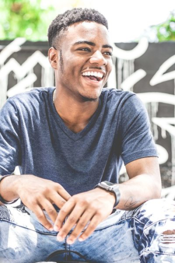 Laughing Man Wearing Gray V-neck T-shirt Laughing Man Wearing Gray V-neck T-shirt