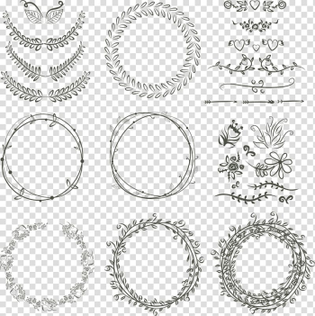 Laurel wreath Wedding invitation Drawing Scalable Graphics, flowers ring, black floral sketches transparent background PNG clipart