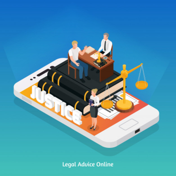 Law justice icons isometric composition concept with phone and justice symbols on top of its screen vector illustration Free Vector