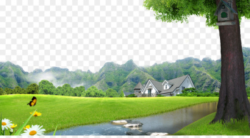 Lawn Landscape Villa - Town landscape background material Lawn Landscape Villa - Town landscape background material