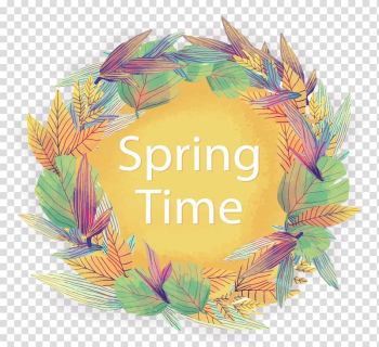 Leaf Flower Wreath, Yellow background spring leaf border transparent background PNG clipart