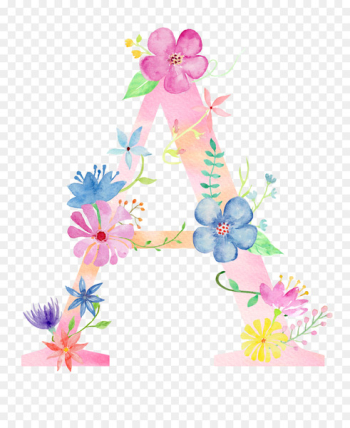 Letter Watercolor painting Poster - Flowers letter A 