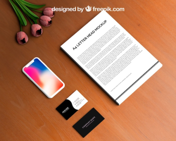 Letterhead and smartphone mockup with businesscards