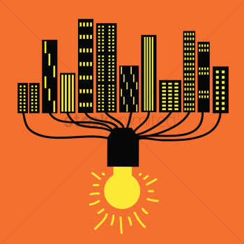 Lightbulb concept - city powered by creativity
