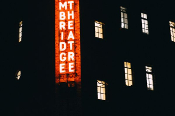 lighted building with signboard lighted building with signboard