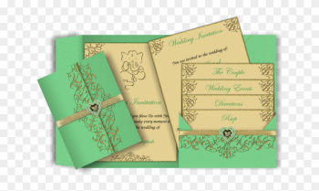 Lime Green &amp; Gold Engraved Effect Indian Email Wedding - Wedding Invitation