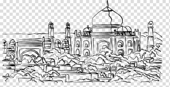 Line art Cartoon Sketch, Taj Mahal transparent background PNG clipart