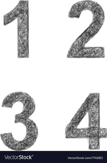 Line art font set - numbers 1 2 3 4 vector image Line art font set - numbers 1 2 3 4 vector image