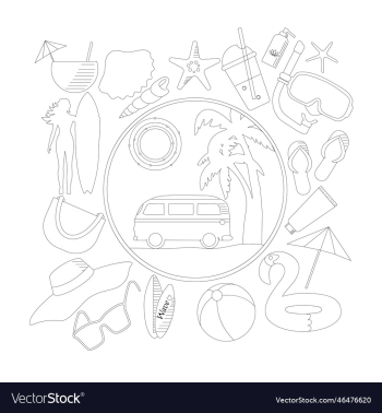 line art summer icons set line art summer icons set