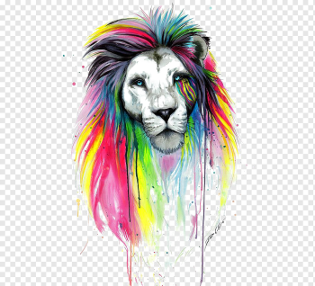 Lion Drawing Painting Art, Watercolor lion, multicolored lion artwork, watercolor Painting, watercolor Leaves, mammal png