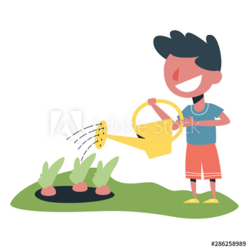 Little child watering plant on the farm Little child watering plant on the farm