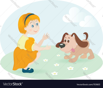 Little girl with happy dog vector image Little girl with happy dog vector image